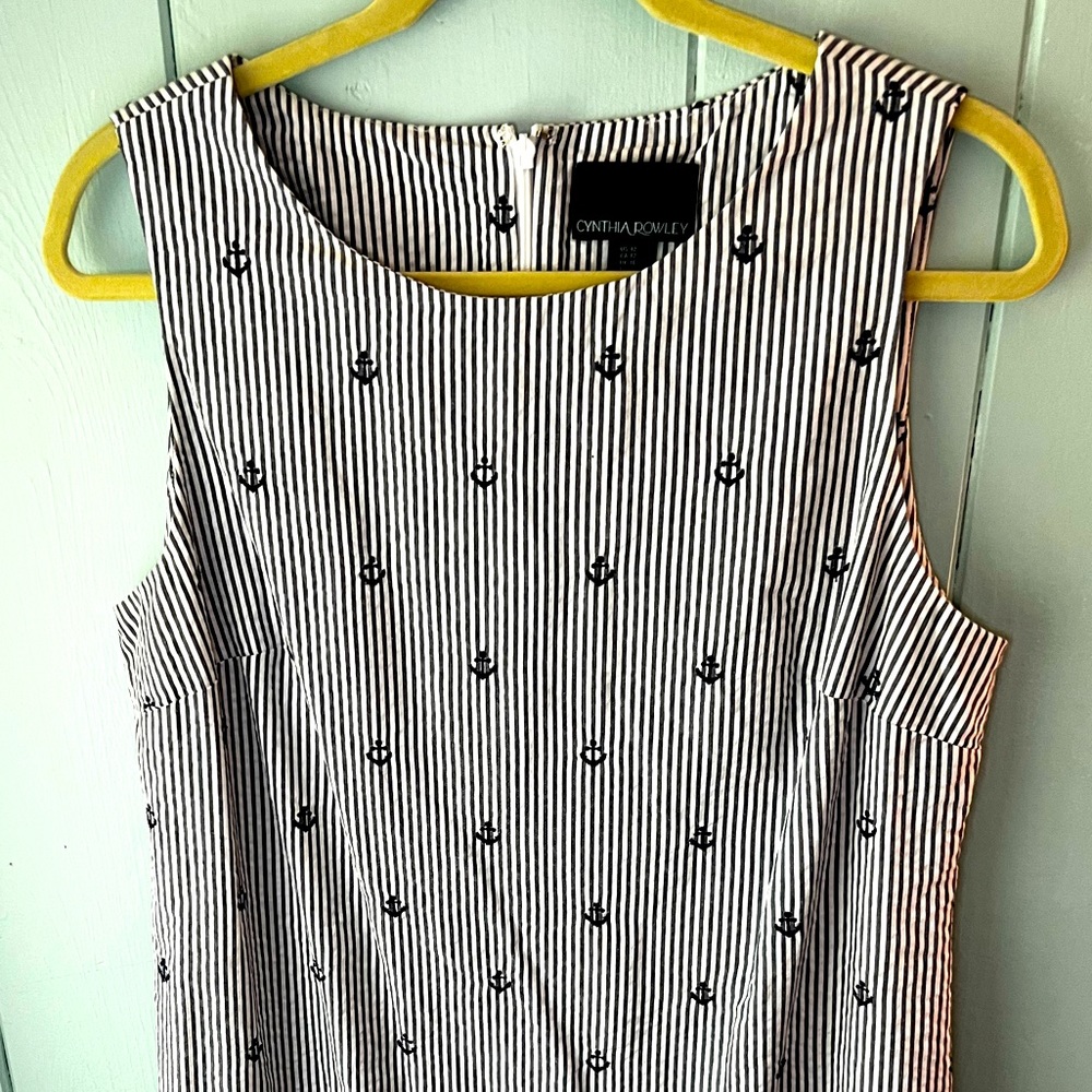 Navy and White Stripped and Anchor Detailed Scalloped Dress